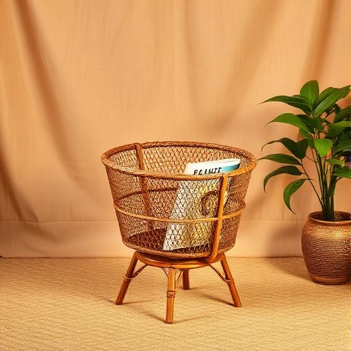1970s Sage Rattan Magazine Rack