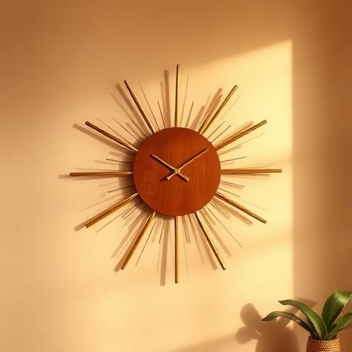 1990s Ecru Sunburst Wall Clock